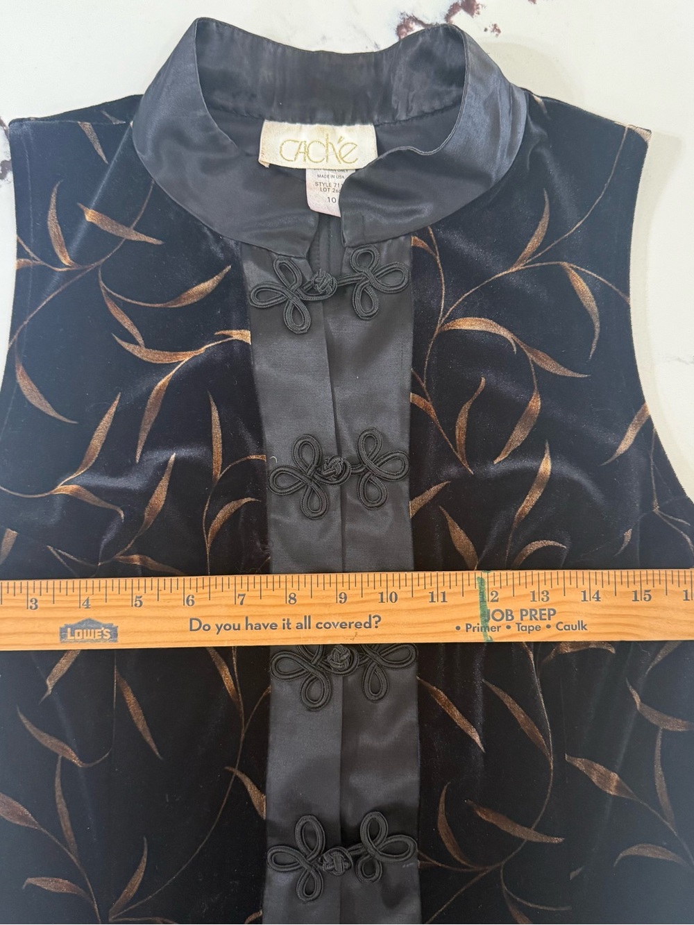 1990’s Sleeveless Black Velvet Long Duster with Gold Leaf Motif - Picture 7 of 8